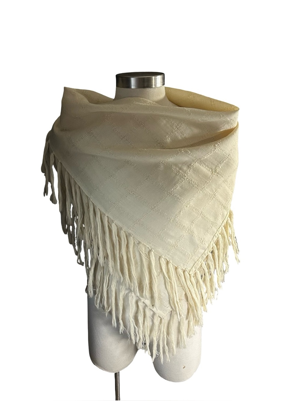 Cream Fringe Triangle Shawl Scarf - Women's Accessory